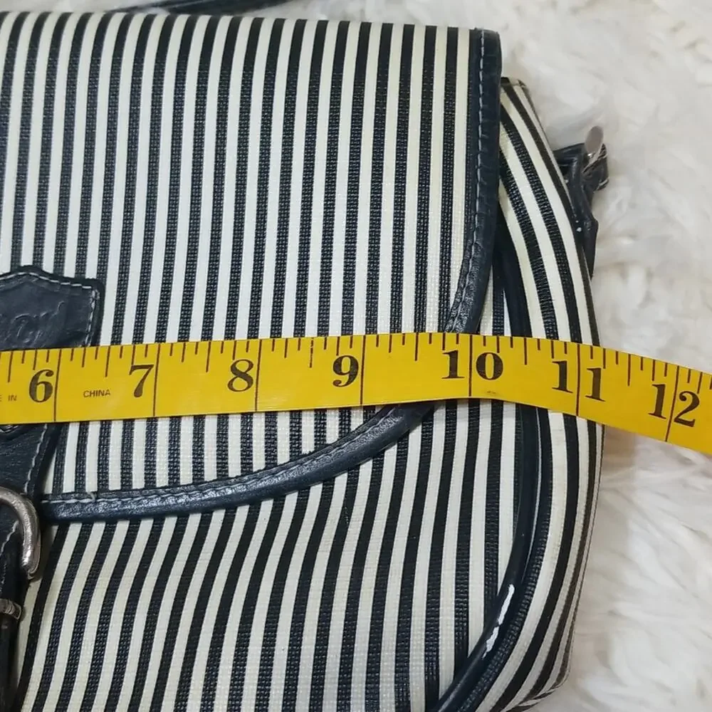 Vintage Liz Claiborne Navy Blue & White Striped Crossbody Purse - Leather & PVC